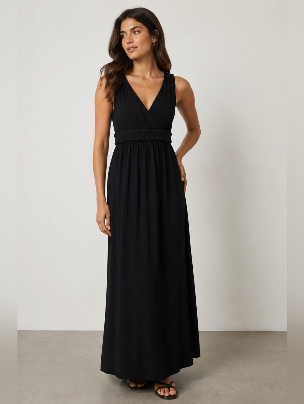 Ronni Nicole Black Sleeveless V-Neck Maxi with Braided Waist